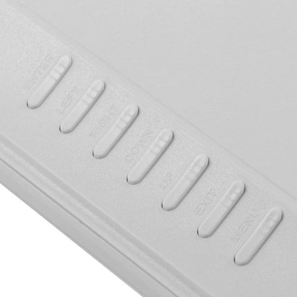 15-Inch Digital Photo Frame for Displaying Photos and Videos at Home close-up of white frame side buttons for slideshow and menu controls