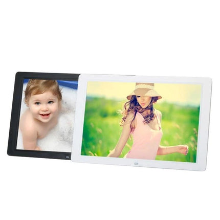 15-Inch Digital Photo Frame for Displaying Photos and Videos at Home showing two frames with family photos on a table or wall