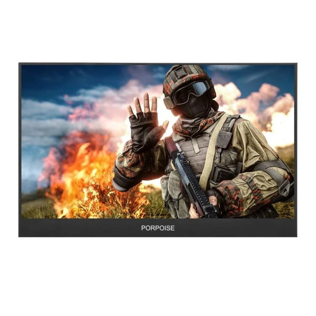 15.6 Inch HDR Portable Monitor for Gaming and Everyday Use - Full HD 1920x1080 gaming display showing soldier scene, portable second screen for consoles and travel