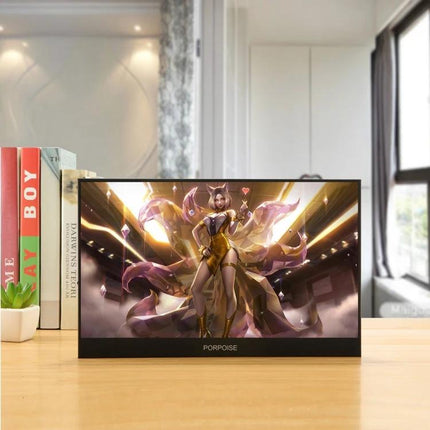 15.6 Inch HDR Portable Monitor for Gaming and Everyday Use displaying vibrant game character on a desk setup