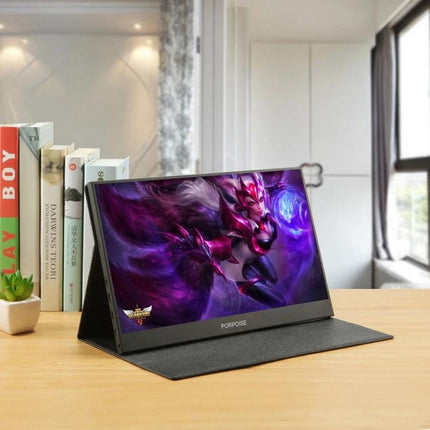 15.6 Inch HDR Portable Monitor for Gaming and Everyday Use - portable 1920x1080 gaming second screen shown on desk with fantasy game art