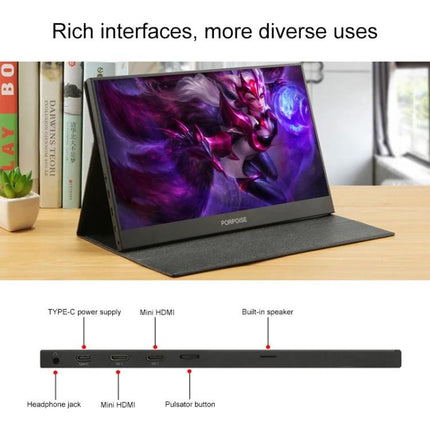 15.6 Inch HDR Portable Monitor for Gaming and Everyday Use - slim portable 1920x1080 display with Type-C, mini HDMI, speakers and headphone jack