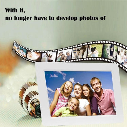 13-Inch Digital Photo Frame for Displaying Photos and Videos showing family slideshow on bright LED screen with music playback and slideshow features