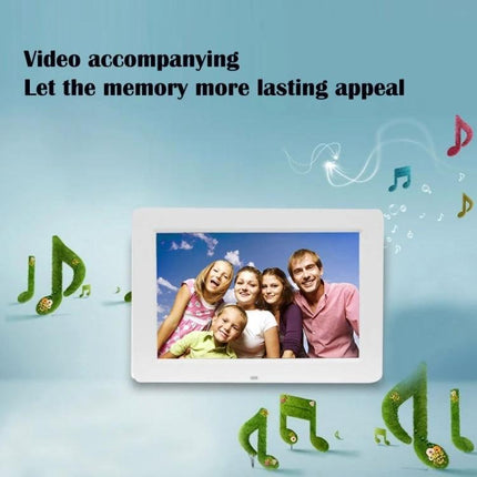 13-Inch Digital Photo Frame for Displaying Photos and Videos showing family slideshow with music playback on bright LED screen