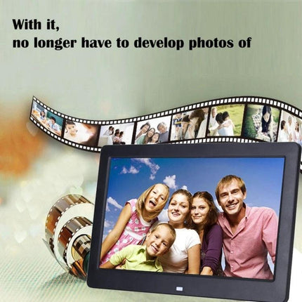 10.1 Inch Digital Photo Frame for Photo Slideshows and Video Playback showing family slideshow on desk with USB and SD card support, 1024x600 LCD