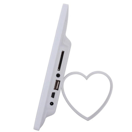 10.1 Inch Digital Photo Frame for Photo Slideshows and Video Playback - side view showing USB and SD ports with heart-shaped stand