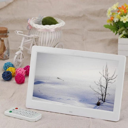 10.1 Inch Digital Photo Frame for Photo Slideshows and Video Playback showing winter landscape on 1024x600 LCD with remote and USB/SD playback