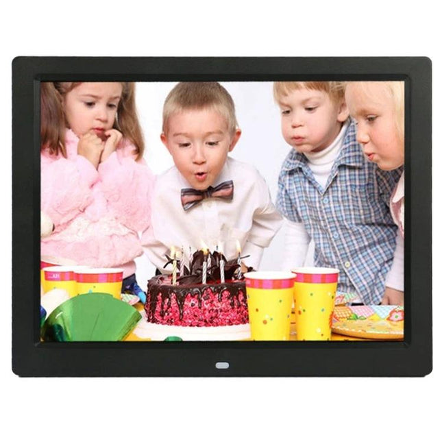 14-Inch LED Digital Photo Frame for Photos and Media Playback showing children gathered around a birthday cake on-screen