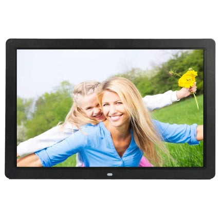 Large 17-Inch Digital Photo Frame for Photos and Media Playback showing family photo on LED screen with music and calendar features