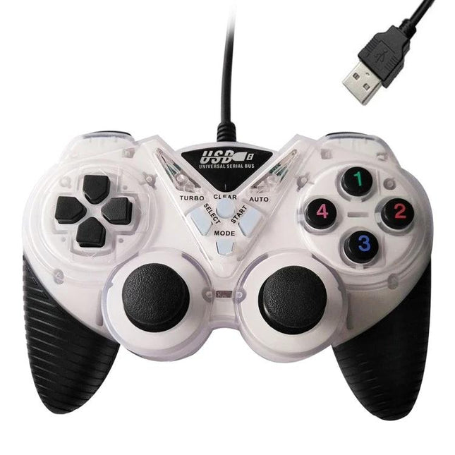 White Wired USB Gamepad with Vibration for Windows PC Gaming - white USB controller with dual analog sticks, D-pad, face buttons and vibration feedback