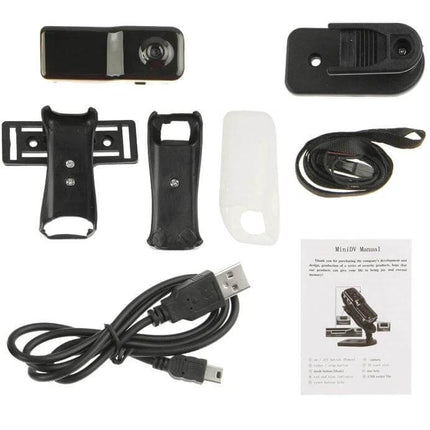Compact Mini Digital Video Camera for Everyday Portable Recording with USB cable, mounts, silicone case and manual