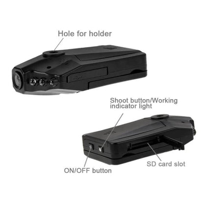 Handheld 2.5-Inch Screen Video Recorder for Everyday Use - compact black recorder showing ON/OFF button, SD card slot, shoot button and holder hole