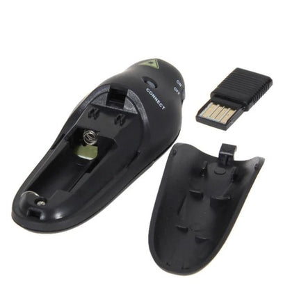 Wireless Presenter with Laser Pointer and USB Receiver - black RF 2.4GHz presenter with open battery compartment and USB receiver