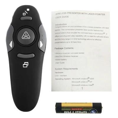 Wireless Presenter with Laser Pointer and USB Receiver handheld RF 2.4GHz presenter remote with user guide and battery