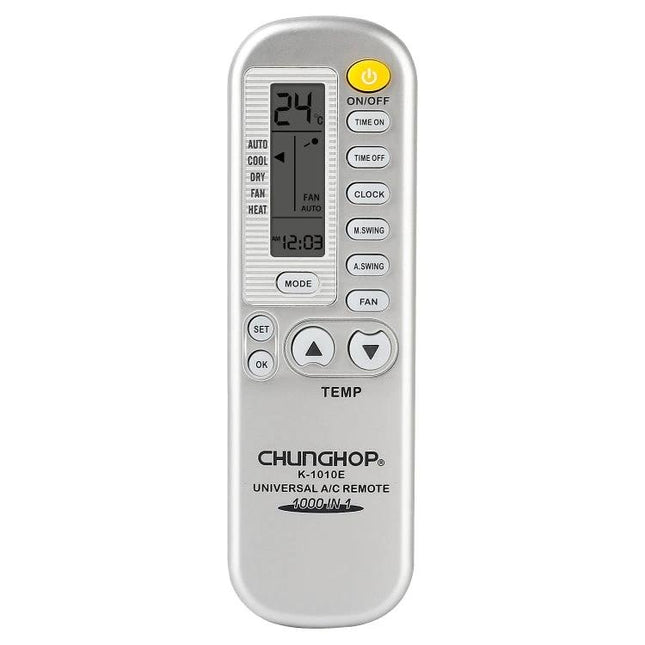 Chunghop Universal Remote Control for Air Conditioners slim white remote with LCD display and temperature buttons