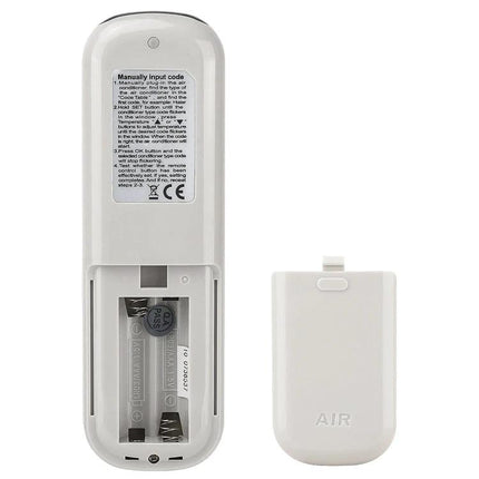 Chunghop Universal Remote Control for Air Conditioners back view with open battery compartment and battery cover