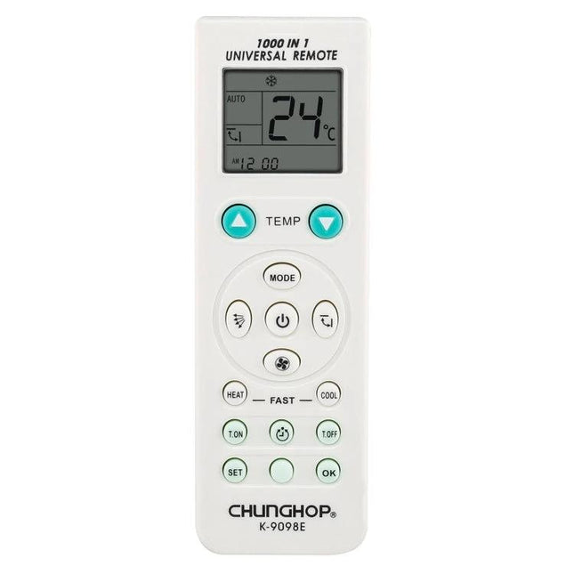 Chunghop Universal Air Conditioner Remote Control for Multiple Brands white remote with LCD temperature display and circular buttons