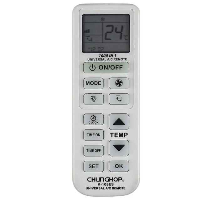 Chunghop Universal Remote Control for Air Conditioners white universal AC remote with LCD and buttons, K-108ES model