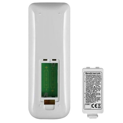 Chunghop Universal Remote Control for Air Conditioners rear view with battery compartment and cover, replacement remote for home or office AC
