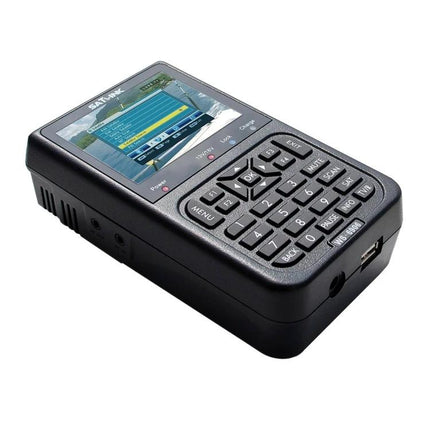 Satlink Portable Satellite Finder with 3.5 Inch LCD Screen handheld unit showing color LCD and keypad for satellite alignment