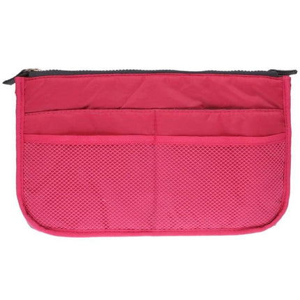 Double Zipper Cosmetic Bag for Daily Makeup 27.5x16.5x7.5 cm pink nylon organizer with mesh panels and two zip pockets