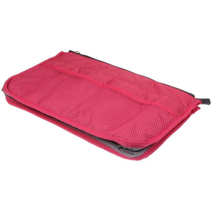 Double Zipper Cosmetic Bag for Daily Makeup 27.5x16.5x7.5 cm in red nylon with mesh panels and two zip pockets for organized travel