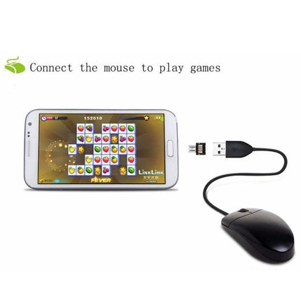 Compact Adapter for Reading USB Drives on Your Smartphone showing phone connected to USB mouse and USB flash drive