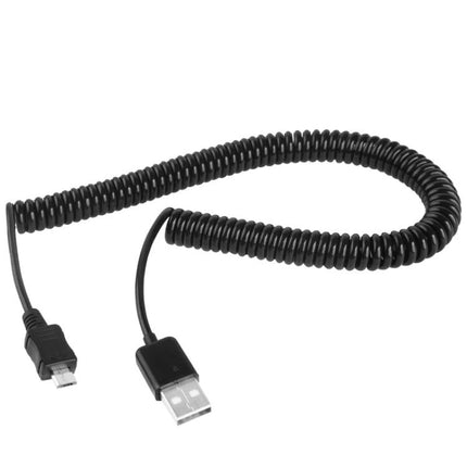Coiled Micro USB Cable for Daily Device Charging and Syncing - black coiled micro USB cable for tidy desk, travel and office charging