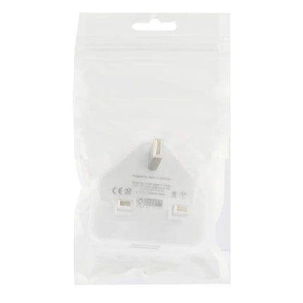 USB Charging Adapter for Everyday Home Device Needs white 3-pin plug packaged in clear resealable bag