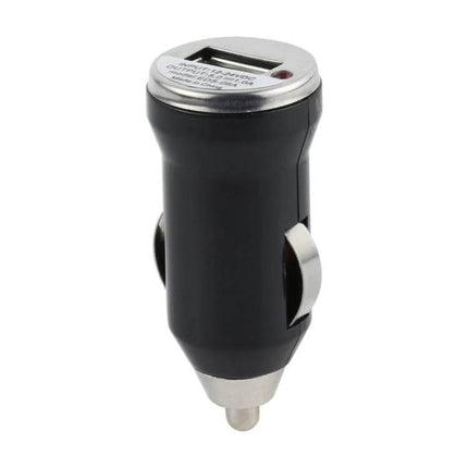 USB Car Charger 5V 1A With LED Indicator For Mobile Phones On The Go - compact black car USB charger with LED, fits 12–24V cigarette lighter