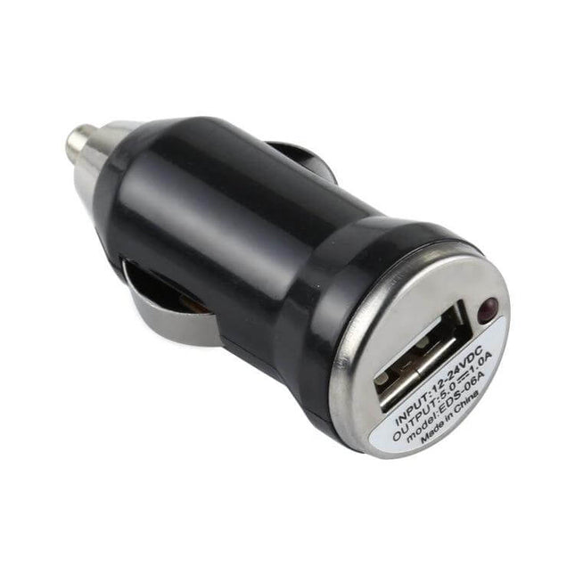 USB Car Charger 5V 1A With LED Indicator For Mobile Phones On The Go compact black single-port car USB charger with LED in cigarette lighter