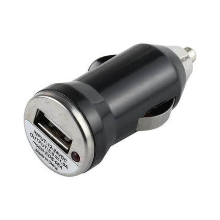USB Car Charger 5V 1A With LED Indicator For Mobile Phones On The Go compact black car USB charger with LED showing port
