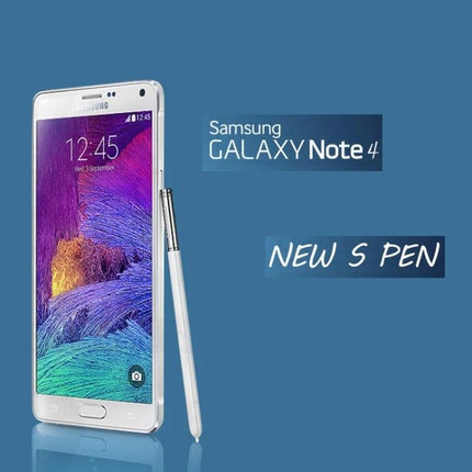 Precision Stylus Pen for Galaxy Note 4 and Touch Devices showing white Galaxy Note 4 with slim stylus for note-taking and sketching