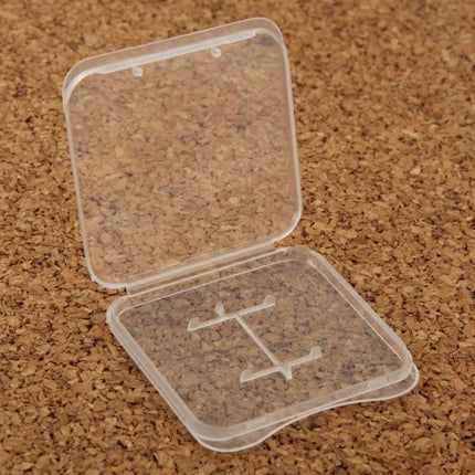 Transparent Plastic Storage Box for Micro SD Cards, 100 Pack - clear plastic case open showing slots to hold Micro SD cards and protect from dust and scratches