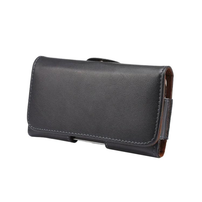 Genuine Leather Smartphone Waist Bag For Daily Walks - black leather belt pouch for universal smartphones, protective scratch-resistant design