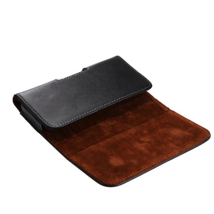 Genuine Leather Smartphone Waist Bag For Daily Walks black leather belt pouch with soft brown interior for easy-access phone protection