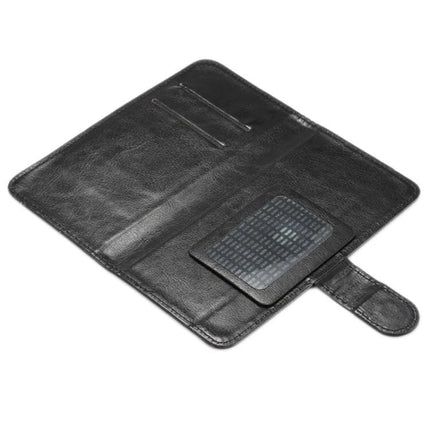 Crazy Horse Texture Phone Case With Rotating Stand showing black folio wallet interior with card slots and rotating stand