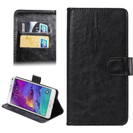 Protective Case For Galaxy Note 5.3–5.5 Inch With Card Slots, Everyday Carry Protection - Black wallet cover with card slots and flip stand