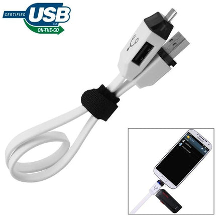 OTG Cable for Everyday Android Device Connections — white USB OTG cable connecting Android phone to USB drive for file transfer and mouse use