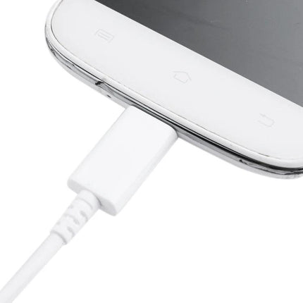 Essential Micro USB Cable for Everyday Smartphone Syncing plugged into a white smartphone for charging and data transfer