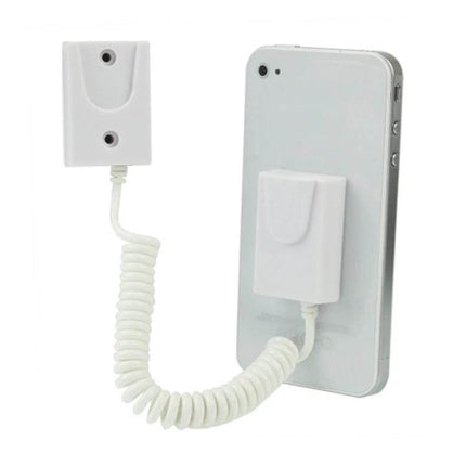 Anti-Theft Mobile Phone Display Holder for Retail Stores white tethered phone display with coiled ABS cable securing smartphone