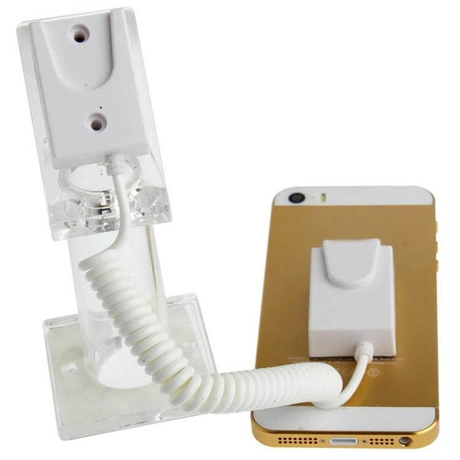 Universal Anti-Theft Holder for Mobile Phone Retail Displays - compact clear display security stand securing smartphone on retail demo