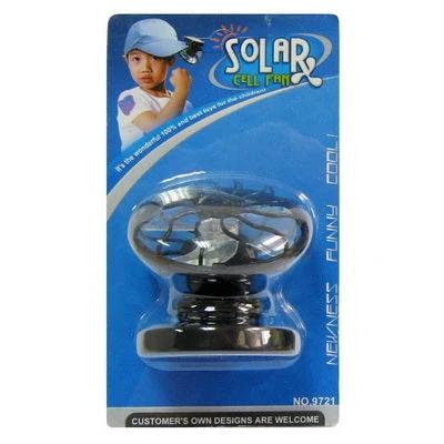 Compact Clip-on Solar Powered Fan for Travel Cooling Use shown clipped to a hat brim with visible solar panel and compact design