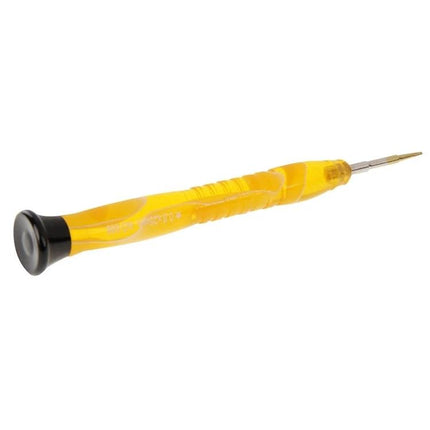 0.8 mm Pentalobe Screwdriver for Phone and Tablet Repair - gold-plated steel precision tool with yellow handle for opening smartphones and tablets
