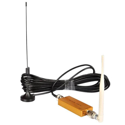 3G Signal Booster for Reliable Mobile Coverage in Weak Areas gold inline amplifier with external magnetic and whip antennas