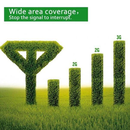 Portable 3G Signal Booster with Yagi Antenna for Better Reception showing green Yagi-shaped antenna and signal bars made of grass