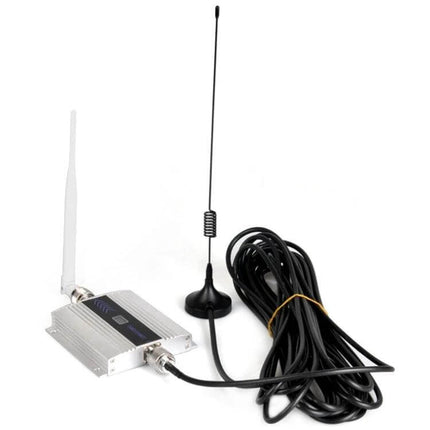 GSM 850MHz Signal Booster for Enhanced Mobile Network Coverage - compact indoor unit with dual antennas and long coaxial cable