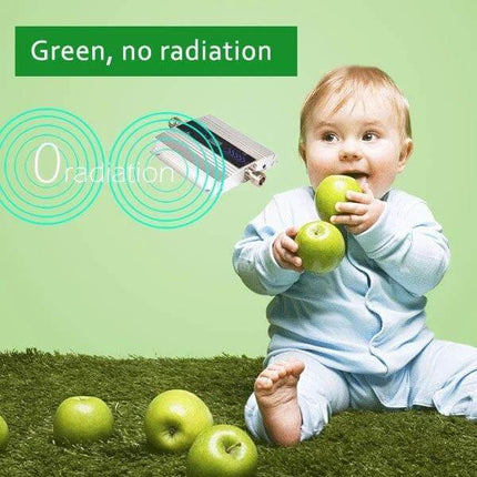 GSM 850MHz Signal Booster for Enhanced Mobile Network Coverage baby holding green apples promoting no radiation and improved home mobile reception