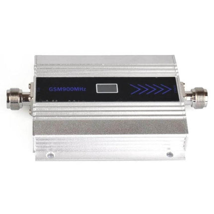 GSM Signal Booster for 900MHz Networks with Yagi Antenna - compact silver GSM900MHz amplifier unit with connectors
