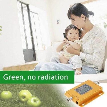 Mobile Phone Signal Booster for Home and Office Use compact DCS 1800MHz kit shown in living room with mother and child
